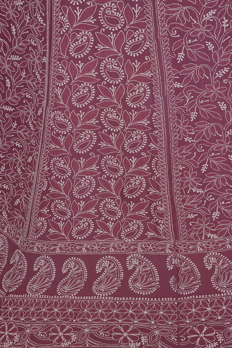 Ada Hand Embroidered Mulberry Purple Pure Georgette Lucknowi Chikankari Lehenga Skirt (only skirt) A484674
