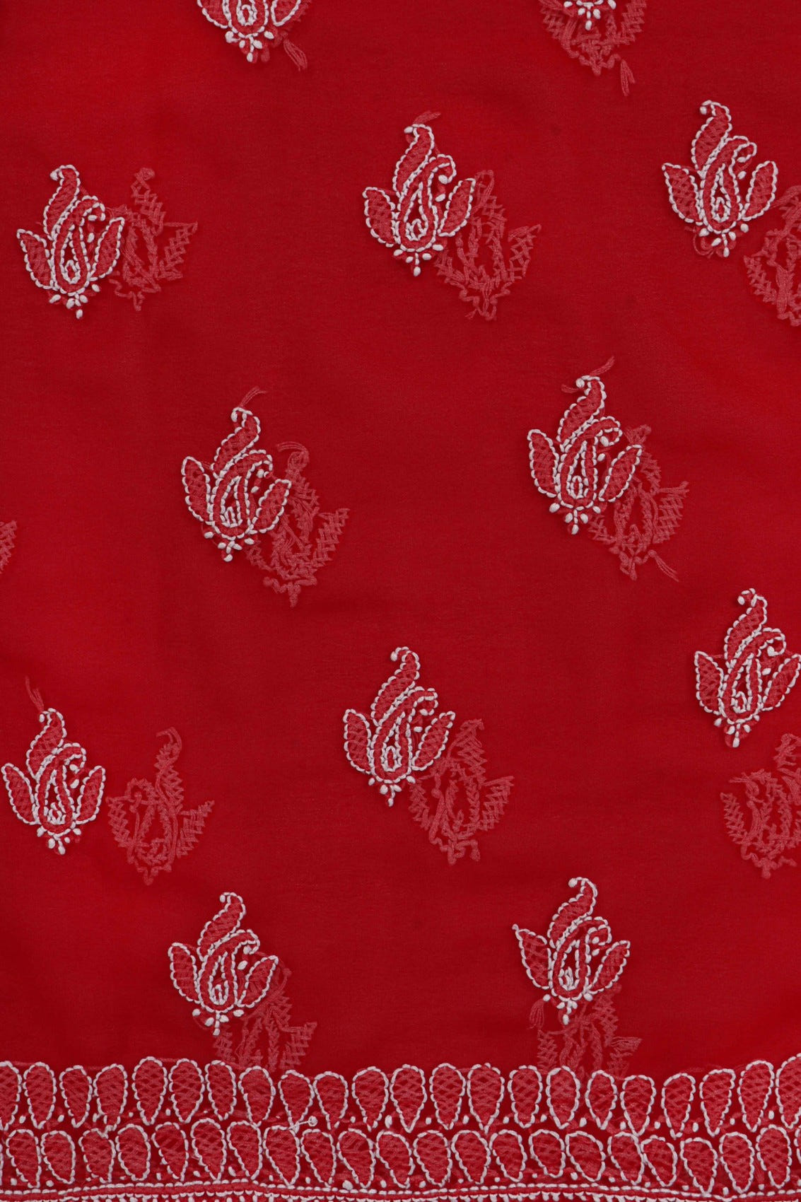 Ada Hand Embroidered Red Georgette Lucknowi Chikan Unstitched Suit Piece A507450