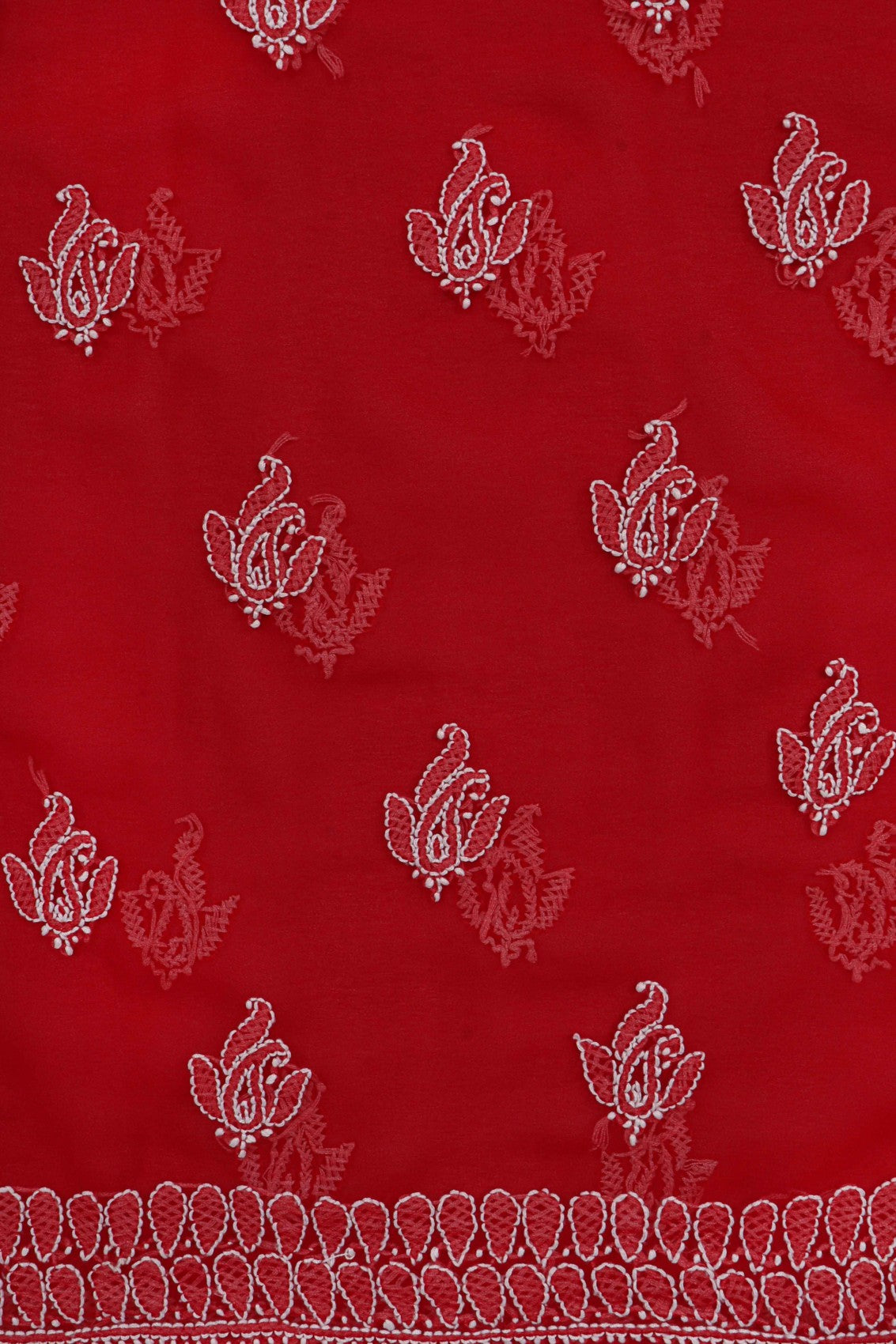 Ada Hand Embroidered Red Georgette Lucknowi Chikan Unstitched Suit Piece A507450