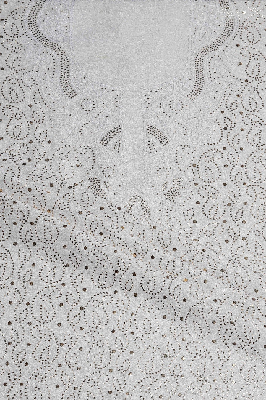 Ada Hand Embroidered White Chanderi Lucknowi Chikankari Unstitched Kurta Piece With Muqaish Work A489984