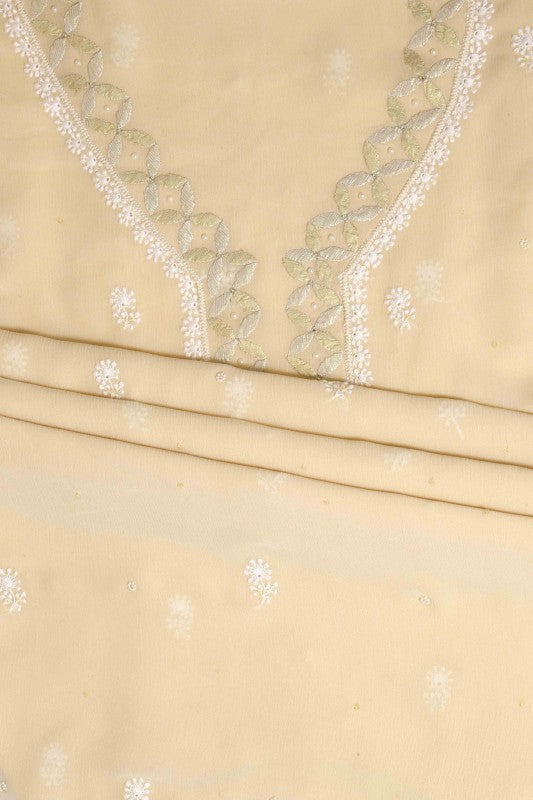 Ada Hand Embroidered Cream Chiffon Lucknowi Chikankari Unstitched Kurta Piece With Gota Patti Work A166470