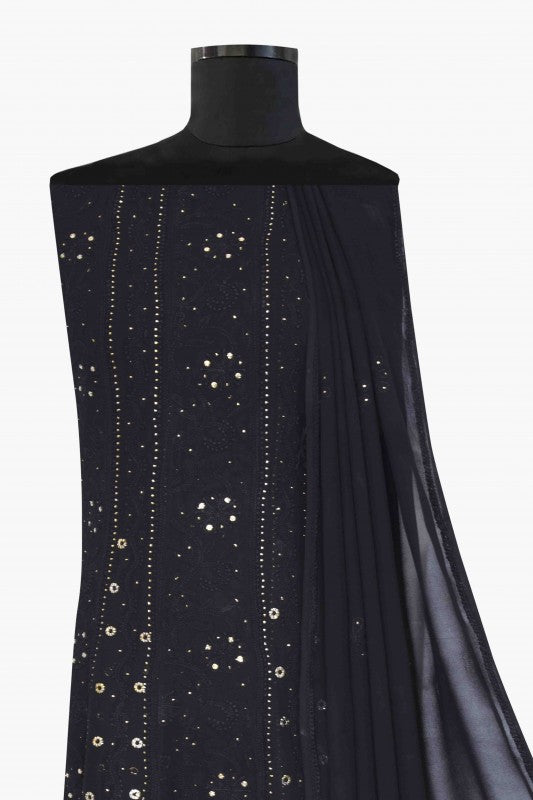 Ada Hand Embroidered Black Georgette Lucknowi Chikankari Semi-stitched Anarkali Kurta Dupatta With Muqaish Work – A571878