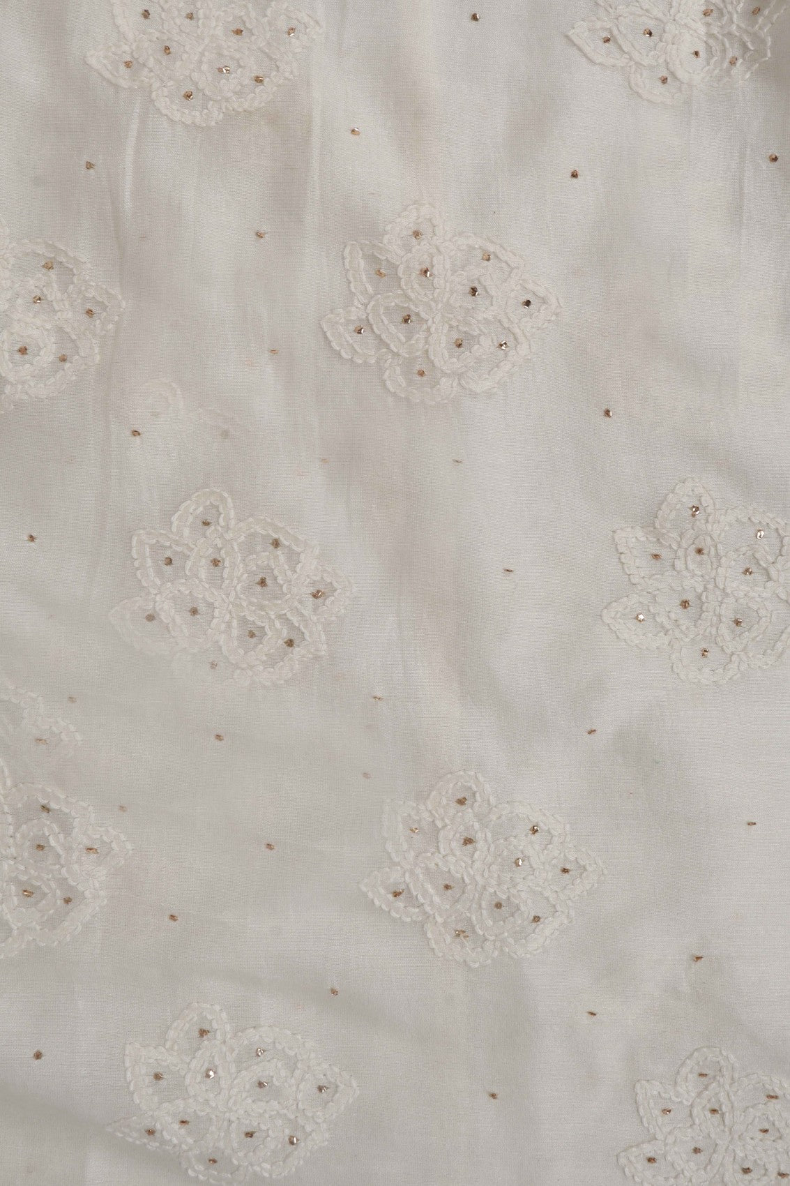 Ada Hand Embroidered Off White Chanderi Chikankari Semi-Stitched Anarkali Kurta Piece With Muqaish Work A544221