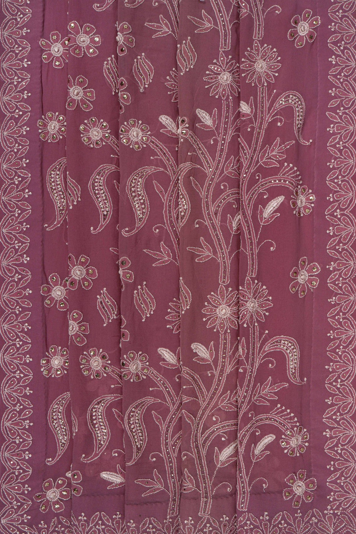 Ada Hand Embroidered Mauve Pure Georgette Lucknowi Chikankari Saree/Blouse with Muqaish Work A310154