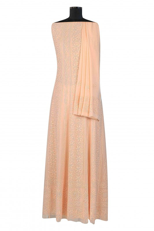 Ada Hand Embroidered Peach Georgette Semi-stitched Anarkali Kurta Dupatta A517247