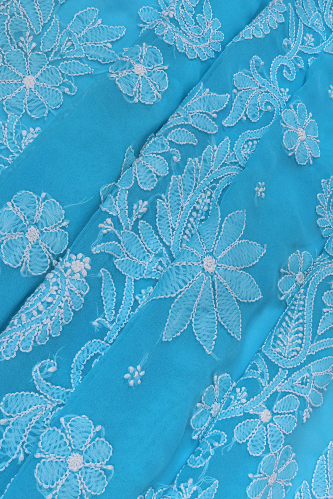Ada Hand Embroidered Sky Blue Georgette Lucknowi Chikankari Saree With Blouse A472860