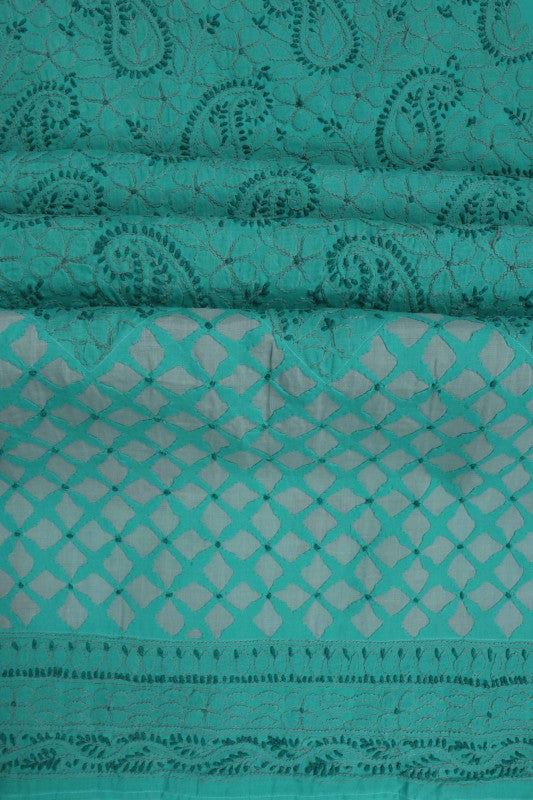 Ada Hand Embroidered Sea Green Cotton Lucknowi Chikankari Unstitched Suit Piece 01A177917