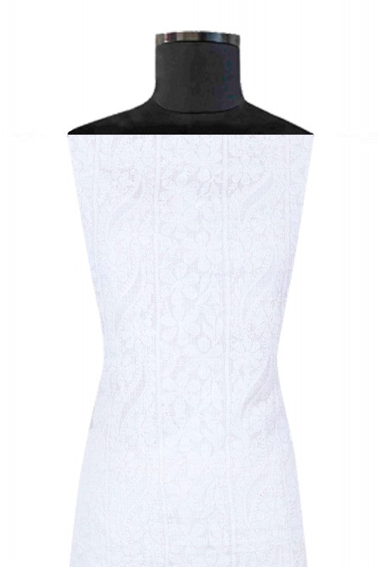 Ada Hand Embroidered White Kota Lucknowi Chikan Unstitched Kurta Piece A623134