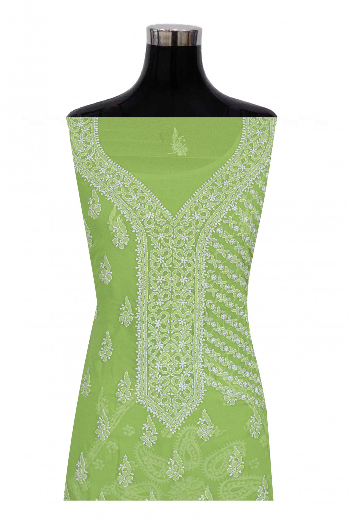 Ada Hand Embroidered Parrot Green Georgette Lucknowi Chikankari Unstitched Suit Piece A615327