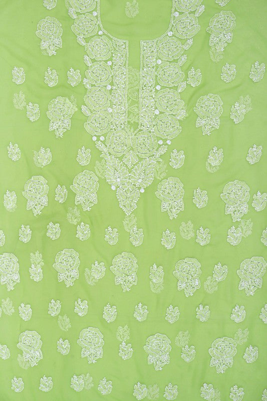 Ada Hand Embroidered Grass Green Georgette Lucknowi Chikankari Unstitched Suit Piece A211216