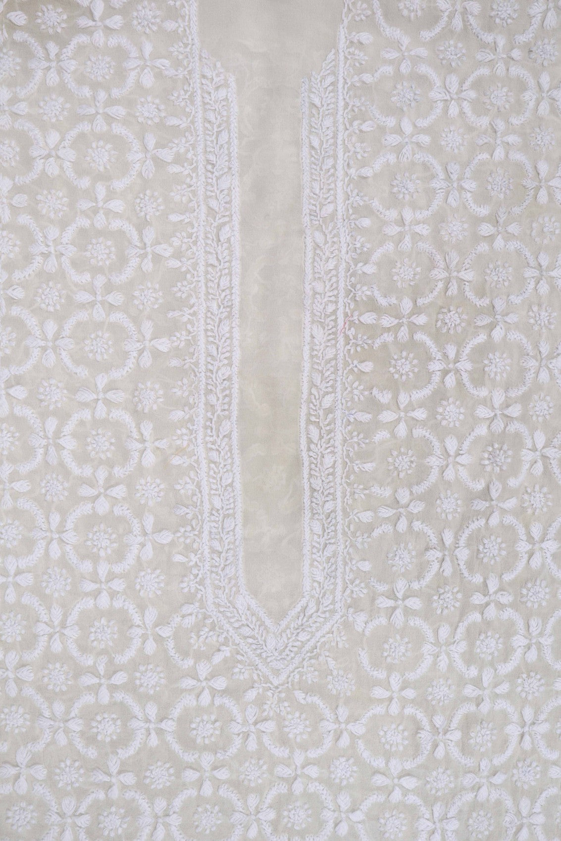 Ada Hand Embroidered Off White Georgette Lucknowi Chikankari Unstitched Men's Kurta Piece 01A189557