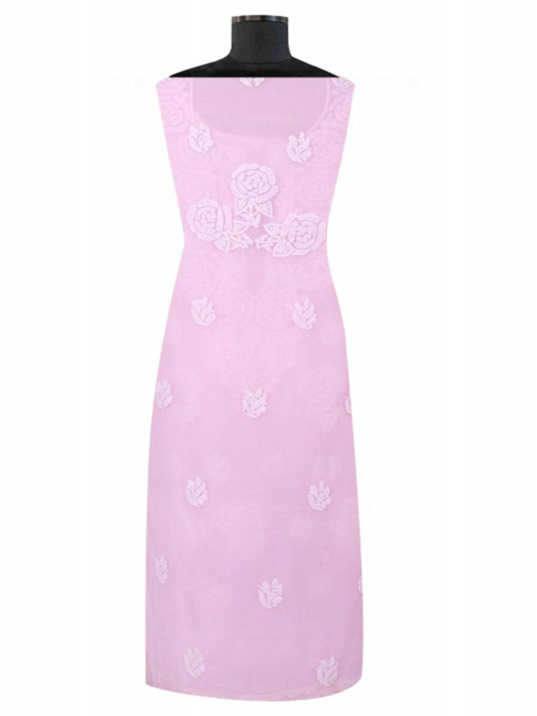 Ada Hand Embroidered Baby Pink Georgette Lucknowi Chikan Unstitched Suit Piece A211215