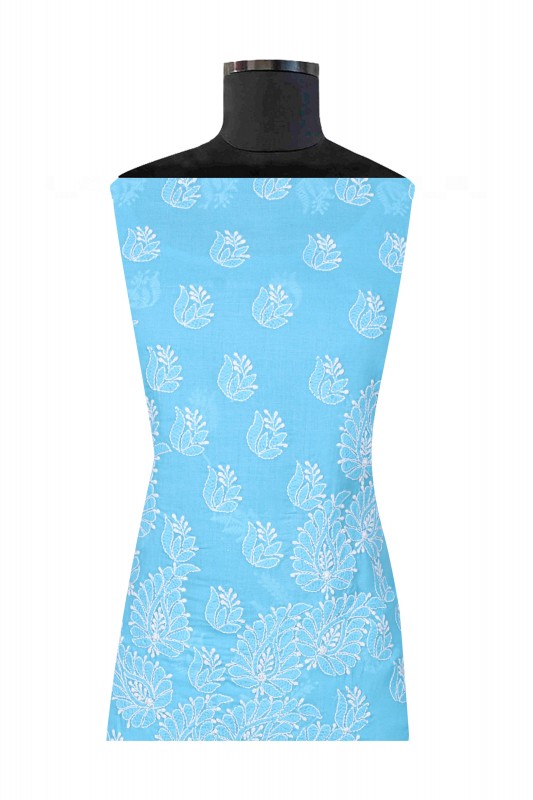 Ada Hand Embroidered Sky Blue Cotton Lucknowi Chikankari Unstitched Suit Piece A607743