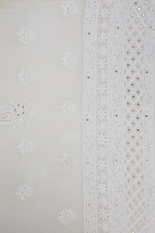 Ada Hand Embroidered White Pure Georgette Lucknowi Chikankari Lehenga Set with Muqaish Work A454707