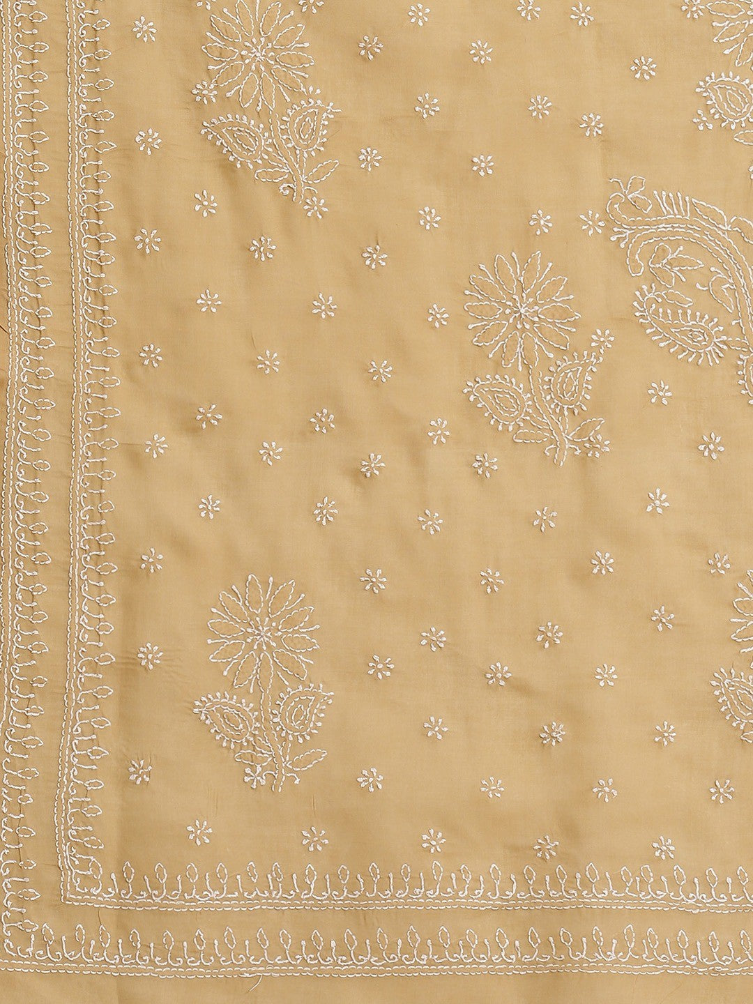 Ada Hand Embroidered Fawn Cotton Lucknow Chikan Saree With Blouse A311251