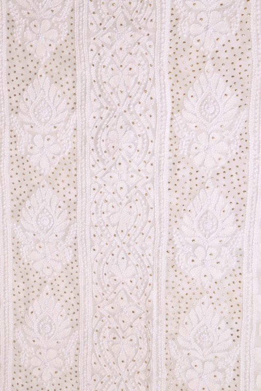 Ada Hand Embroidered White Pure Georgette Lucknowi Chikan Unstitched Kurta Piece With Muqaish Work A526844