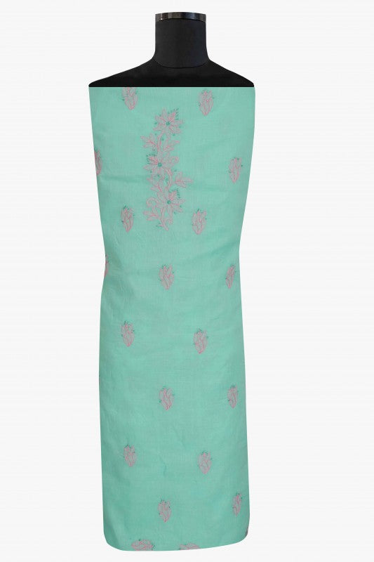 Ada Hand Embroidered Sea Green Cotton Lucknowi Chikan Unstitched Suit Piece-A211123