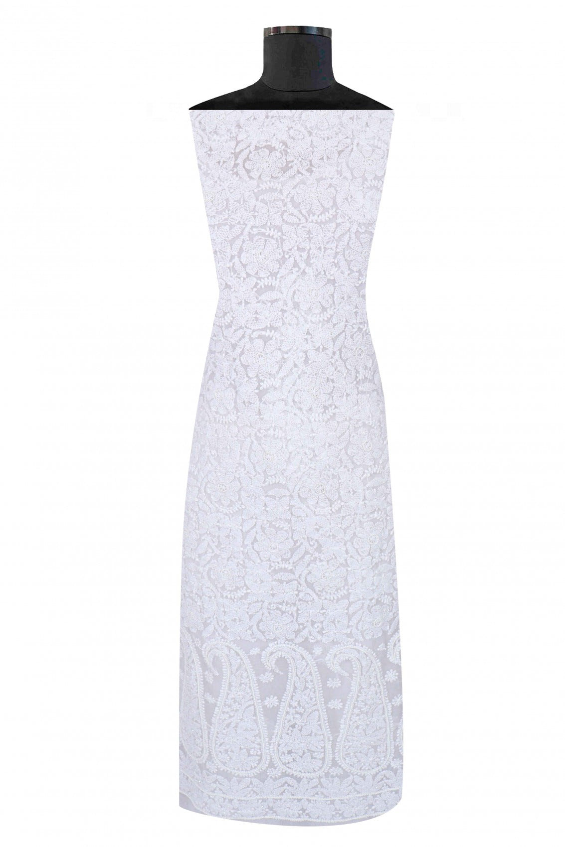 Ada Hand Embroidered White Georgette Lucknowi Chikankari Unstitched Suit Piece With Pearl Work 01A28076