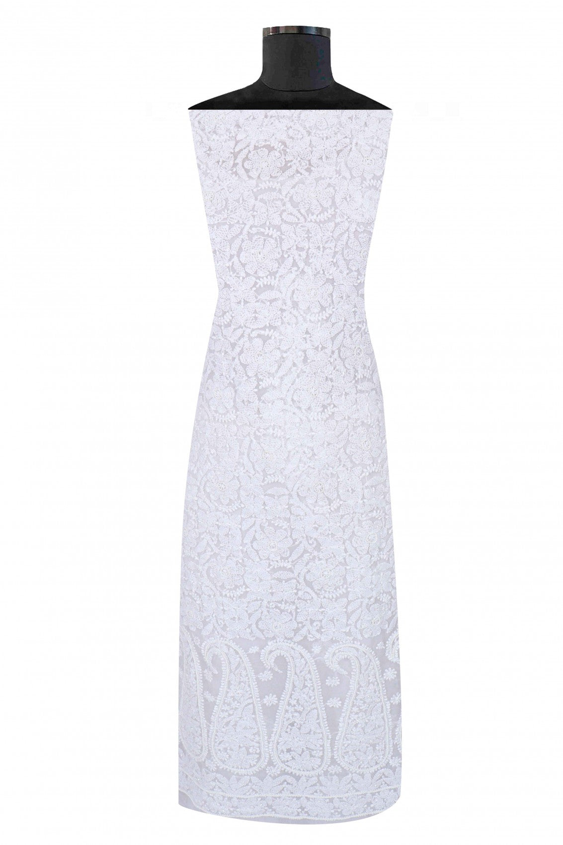 Ada Hand Embroidered White Georgette Lucknowi Chikankari Unstitched Suit Piece With Pearl Work 01A28076