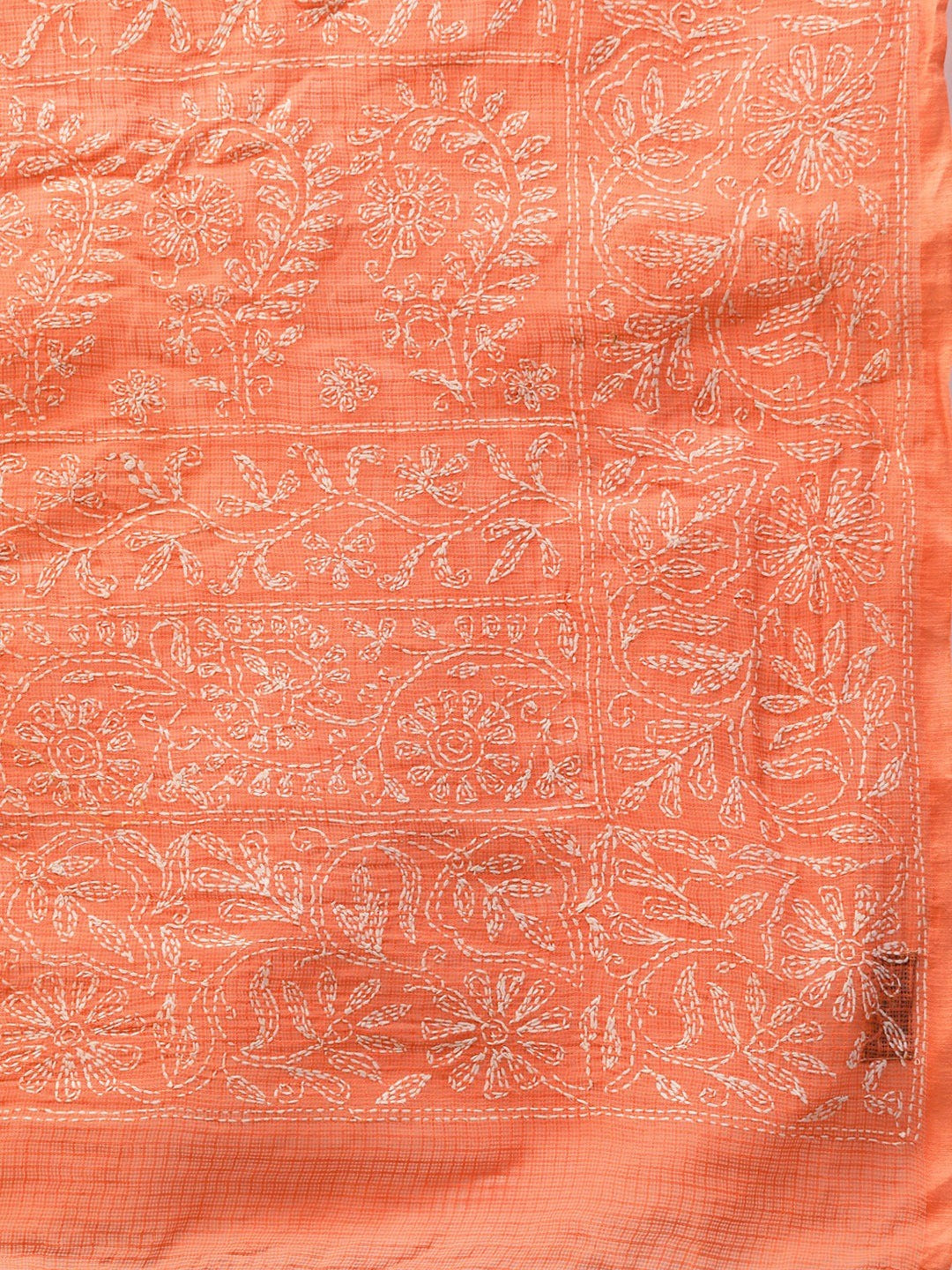 Ada Hand Embroidered Rust Kota Lucknow Chikan Saree With Blouse- A311225