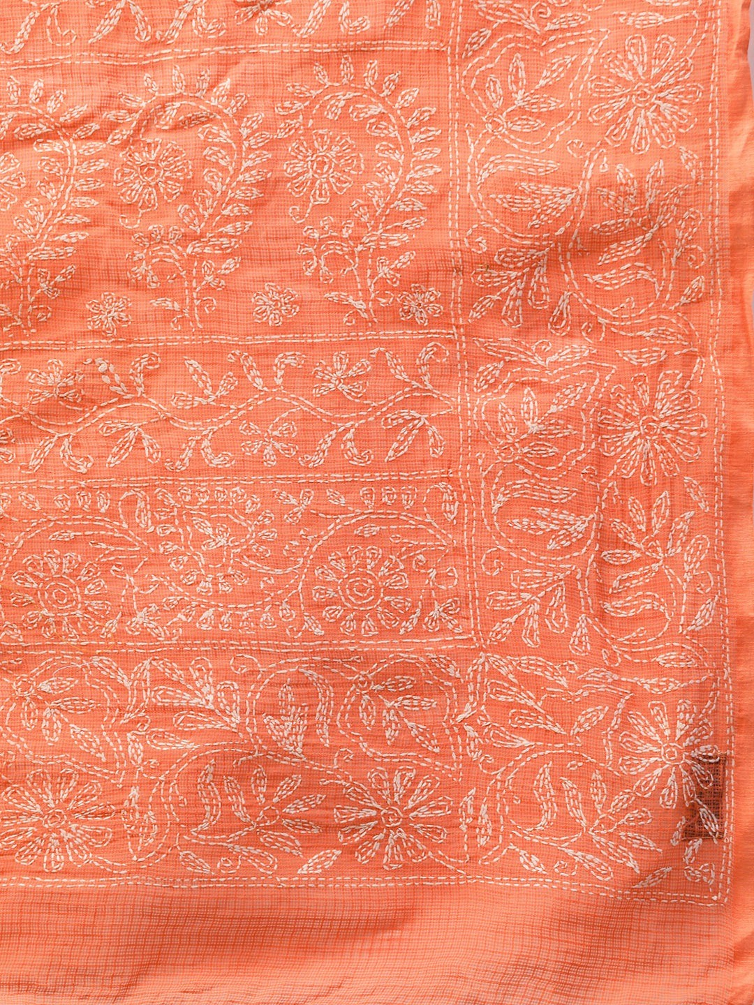 Ada Hand Embroidered Rust Kota Lucknow Chikan Saree With Blouse- A311225