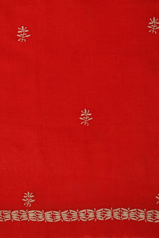 Ada Hand Embroidered Red Pashmina Lucknowi Chikankari Woolen Stole A243457