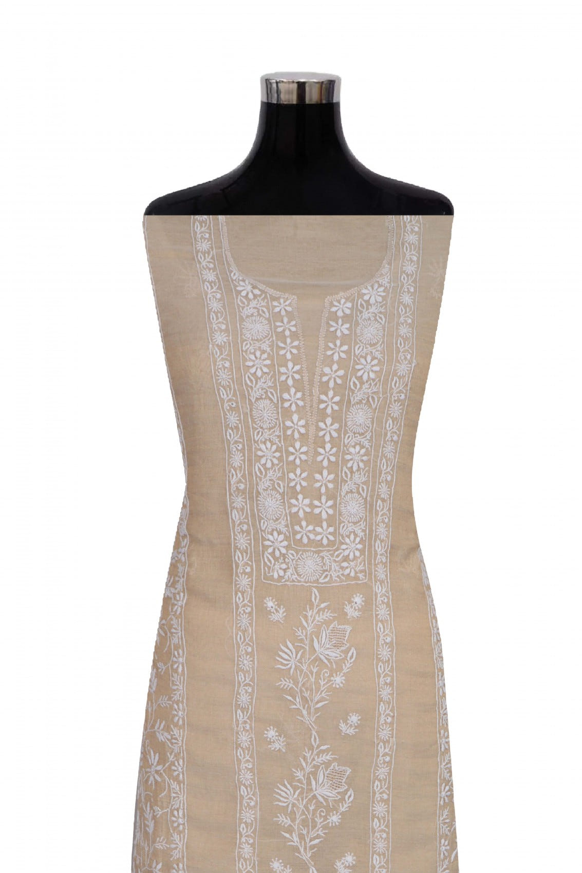 Ada Hand Embroidered Fawn Tissue Lucknowi Chikankari Unstitched Kurta Dupatta Set 01A265057