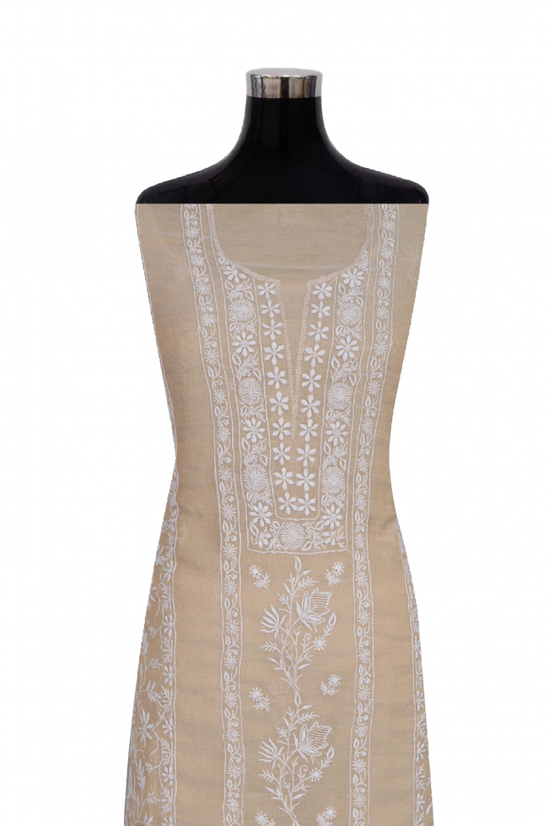 Ada Hand Embroidered Fawn Tissue Lucknowi Chikankari Unstitched Kurta Dupatta Set 01A265057