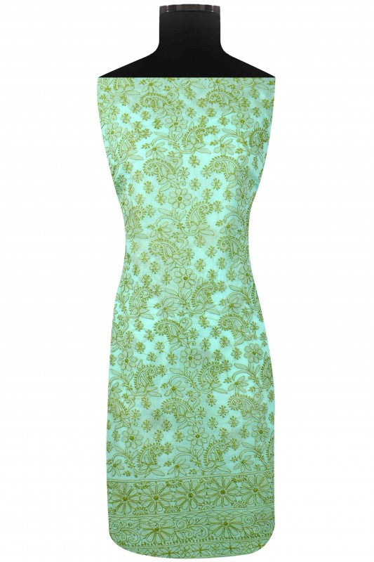Ada Hand Embroidered Sea Green Cotton Lucknowi Chikan Unstitched Suit Piece A603846