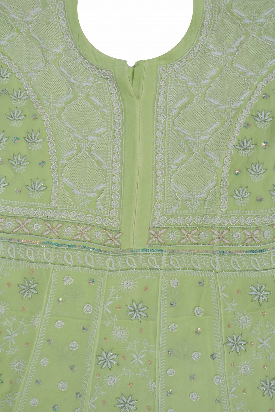 Ada Hand Embroidered Pista Tinge Georgette Lucknowi Chikankari Semi-Stitched Anarkali Kurta Dupatta Set With Pearl Work 01A204834