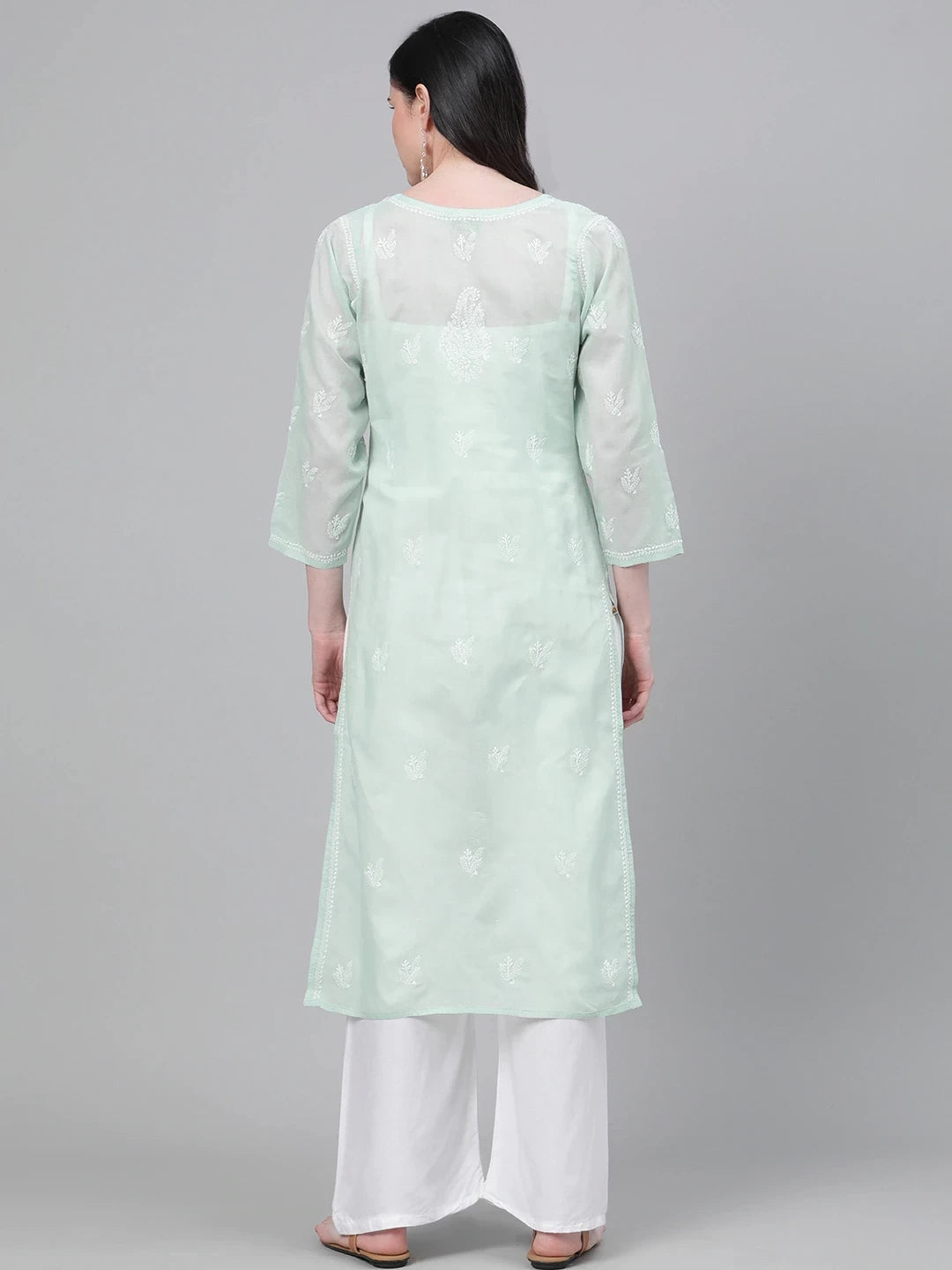 Ada Hand Embroidered Light Pistachio Green Cotton Lucknowi Chikankari Straight Kurta A411138