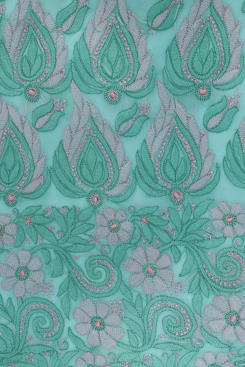 Ada Hand Embroidered Sea Green Georgette Lucknowi Chikankari Saree with Blouse A611776