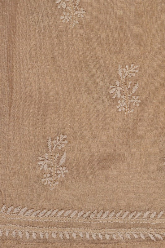 Ada Hand Embroidered Natural Fawn Tissue Lucknowi Chikan Unstitched Kurta Piece With Muqaish Work A597258