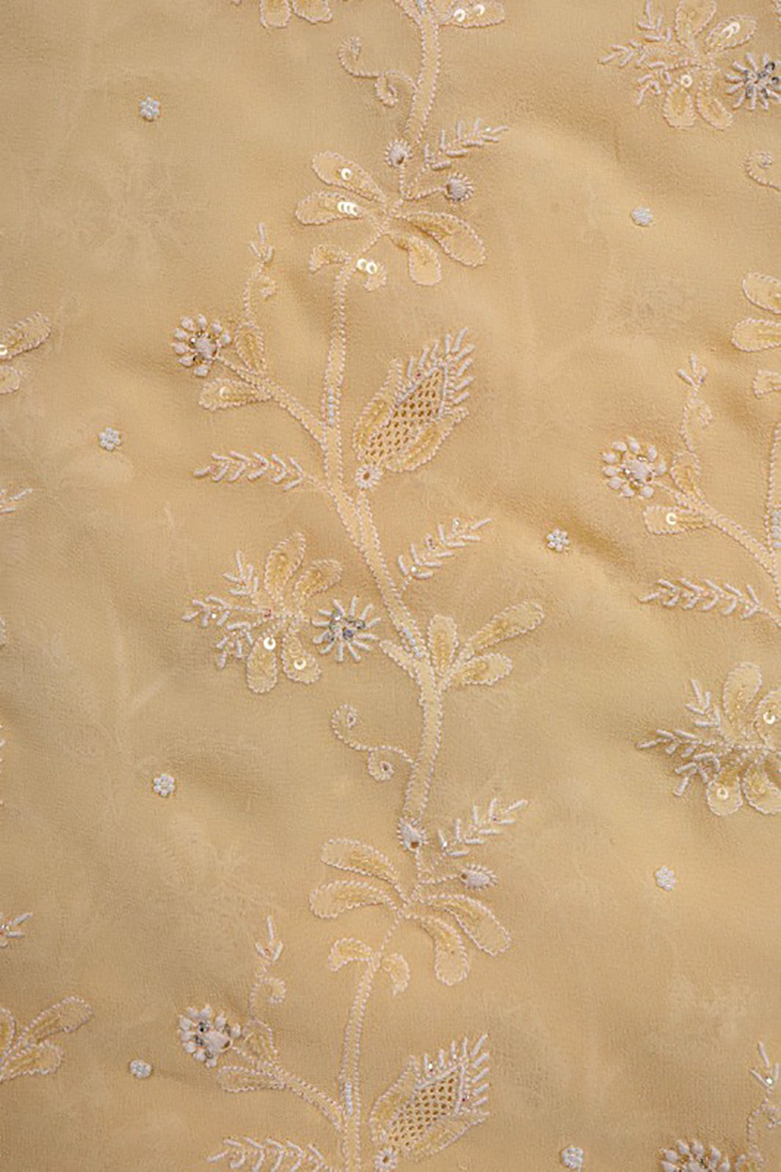Ada Hand Embroidered Fawn Pure Georgette Lucknowi Chikankari Unstitched Suit Piece With Pearl Work A58116