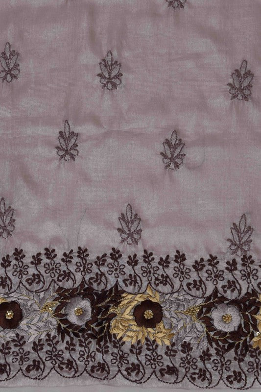 Ada Hand Embroidered Cloud Grey Tusser Silk Lucknow Chikankari Unstitched Kurta Piece A501272