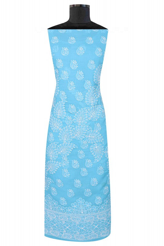 Ada Hand Embroidered Sky Blue Cotton Lucknowi Chikankari Unstitched Suit Piece A607743