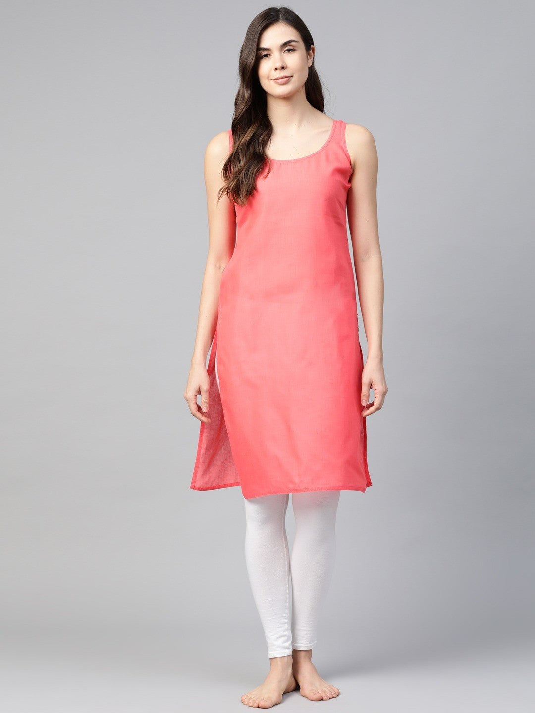 Ada Black And Carrot Pink Cotton Long Slips Combo of 2  A111130.