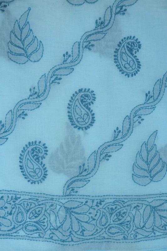 Ada Hand Embroidered Sky Blue Cotton Lucknowi Chikan Unstitched Suit Piece A580733
