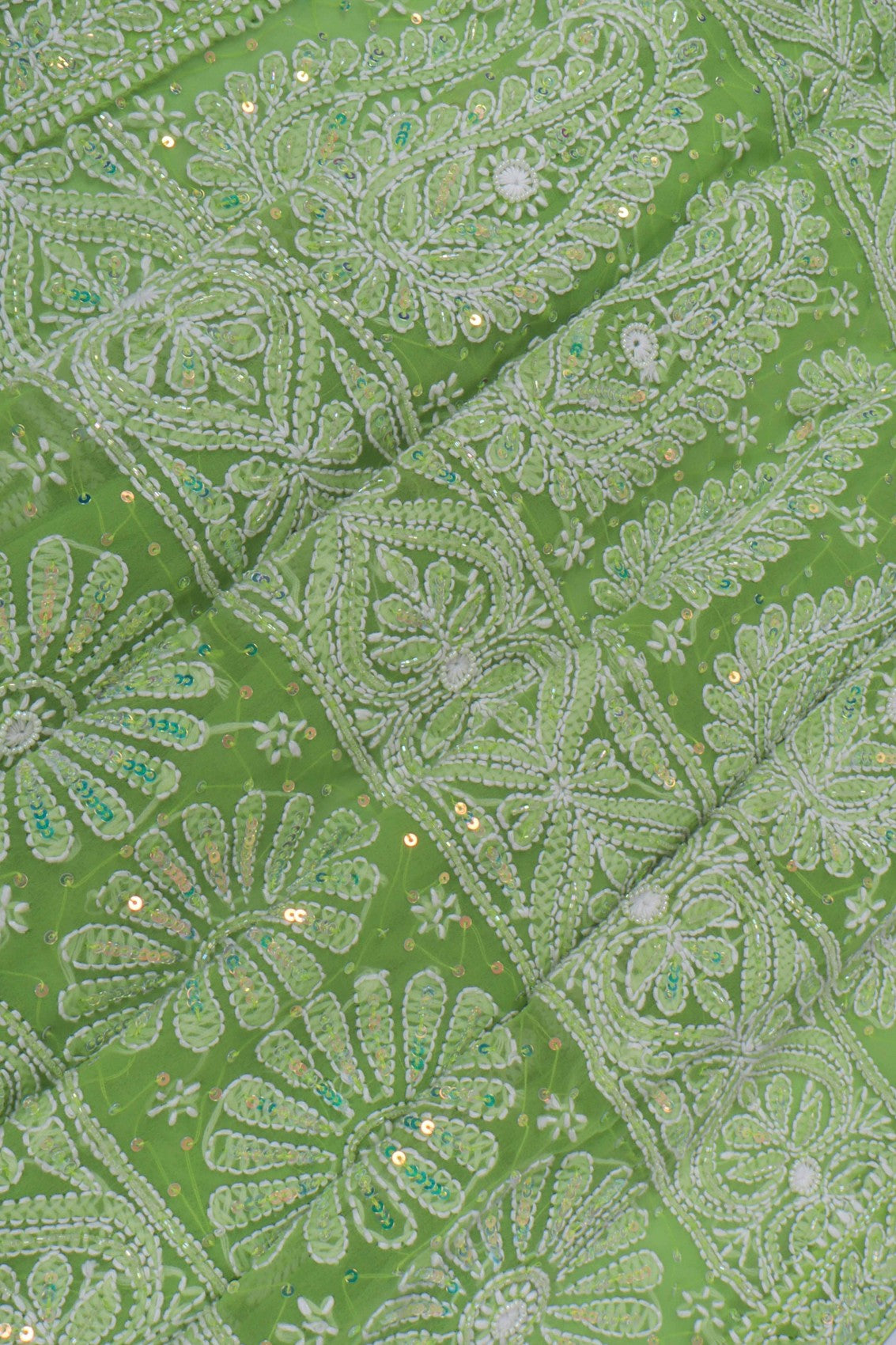 Ada Hand Embroidered Pear Green Georgette Lucknowi Chikankari Saree/Blouse with Cutdana Work 01A131034