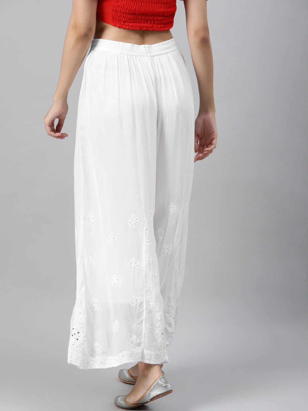 Ada Hand Embroidered White Georgette Lucknowi Chikan Sharara with Muqaish Work A711137