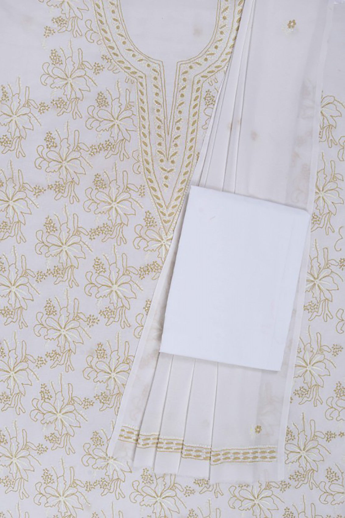 Ada Hand Embroidered White Cotton Lucknowi Chikankari Unstitched Suit Piece A533129