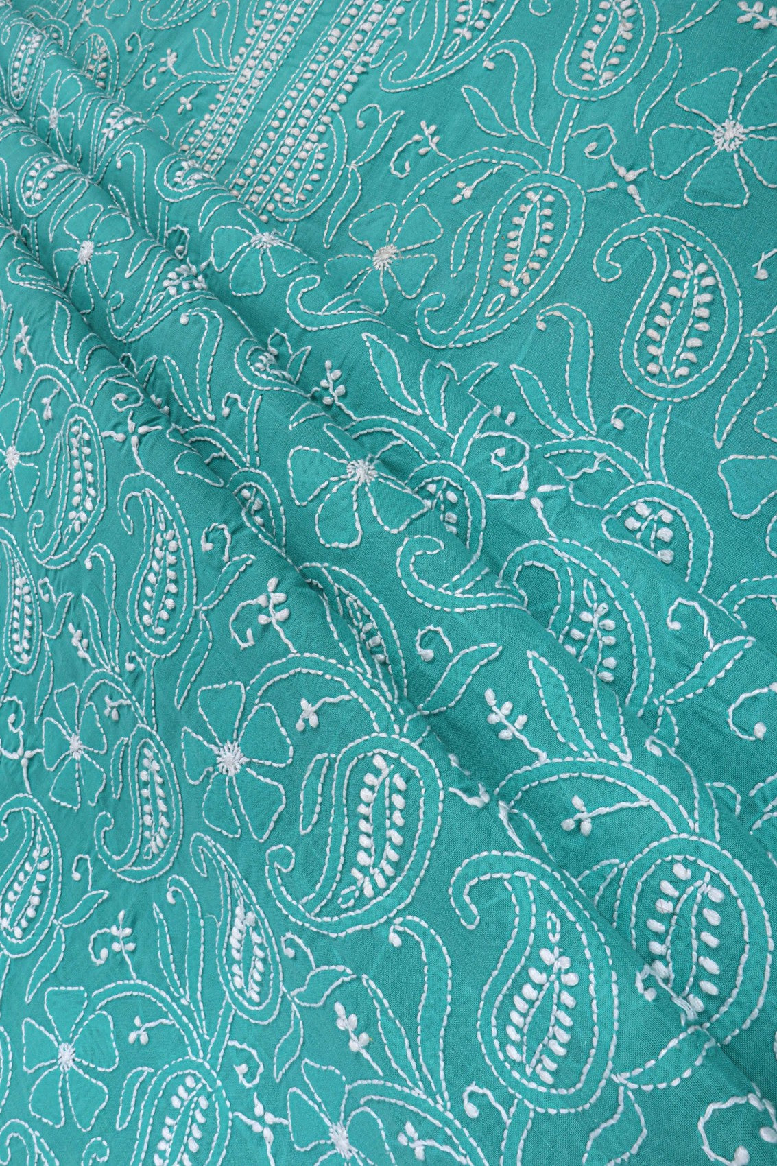 Ada Hand Embroidered Green Cotton Lucknowi Chikankari Unstitched Suit Piece A50605