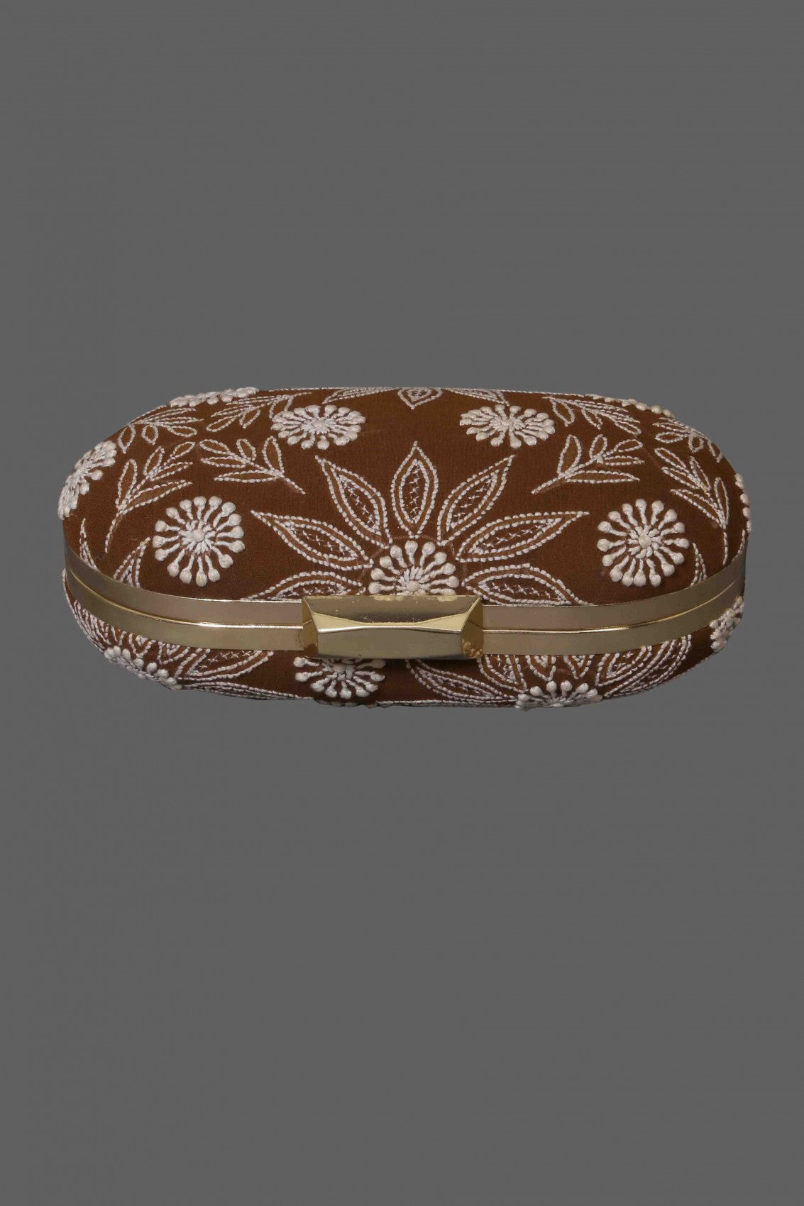 Ada Hand Embroidered Brown Pure Georgette Lucknow Chikankari Clutch A548983