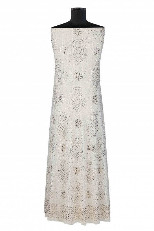 Ada Hand Embroidered White Pure Georgette Semi-Stitched Anarkali Kurta Dupatta Set With Muqaish Work A604494