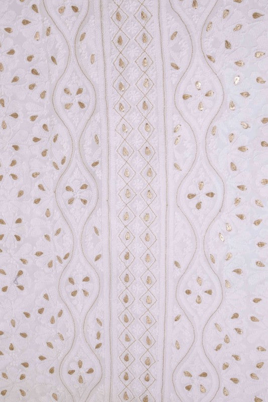 Ada Hand Embroidered White Georgette Chikan Unstitched Kurta Piece- A501449