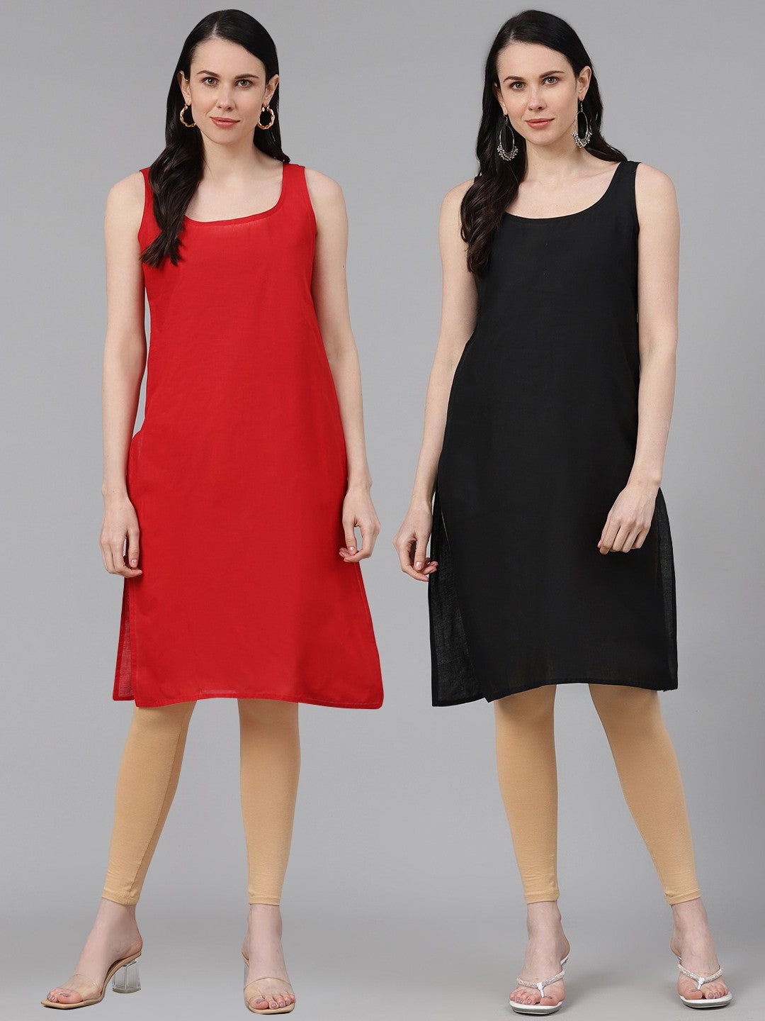 Ada Red and Black Cotton Long Slips Combo of 2  A301530.