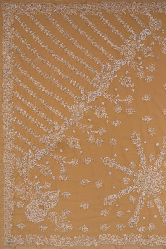 Ada Hand Embroidered Fawn Georgette Lucknowi Chikankari Saree With Blouse A267733