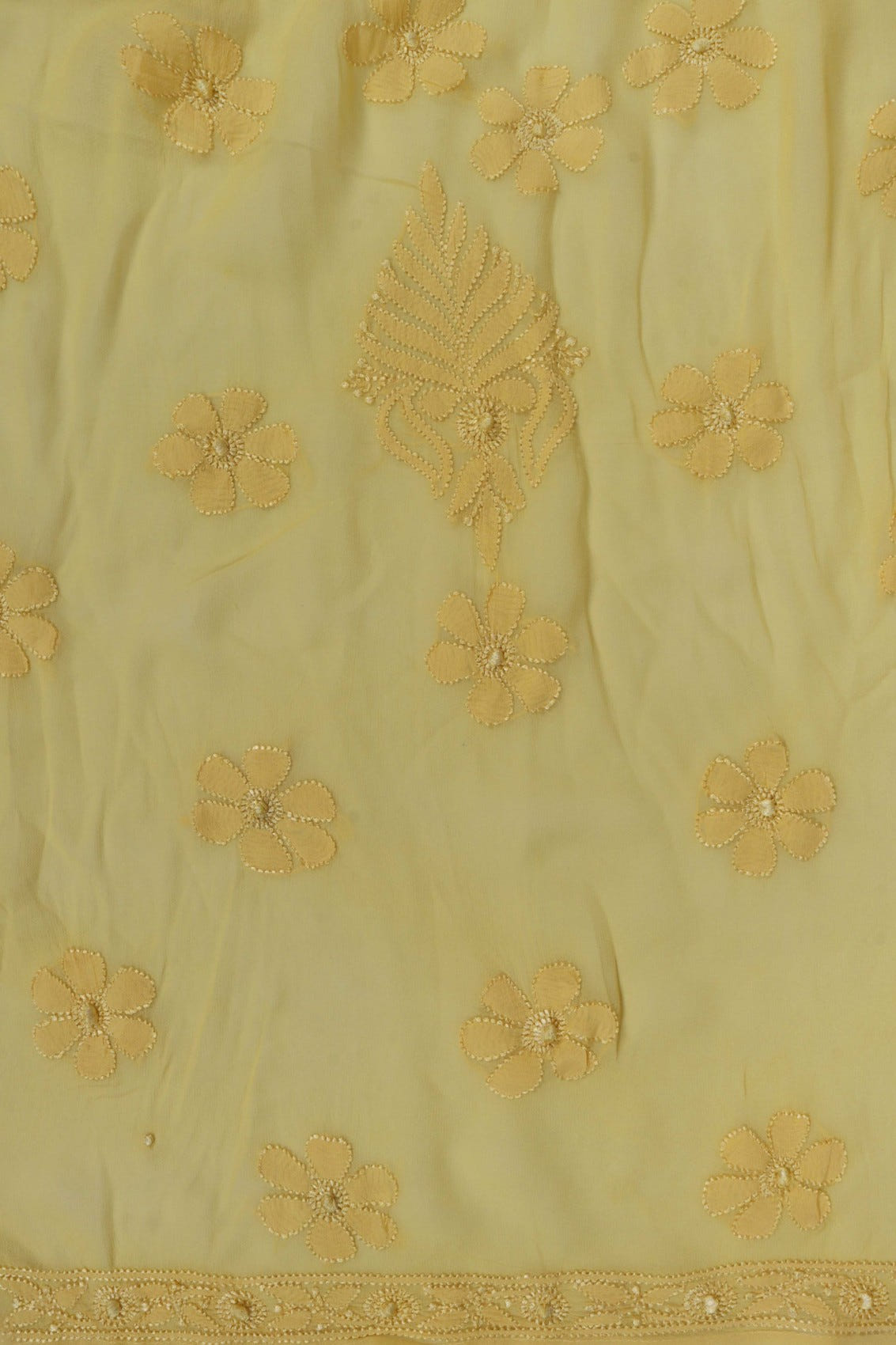 Ada Hand Embroidered Yellow Georgette Lucknowi Chikankari Semi-Stitched Anarkali Kurta Piece 01A180901
