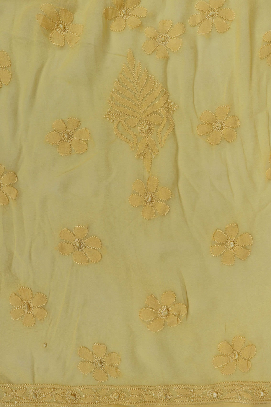 Ada Hand Embroidered Yellow Georgette Lucknowi Chikankari Semi-Stitched Anarkali Kurta Piece 01A180901