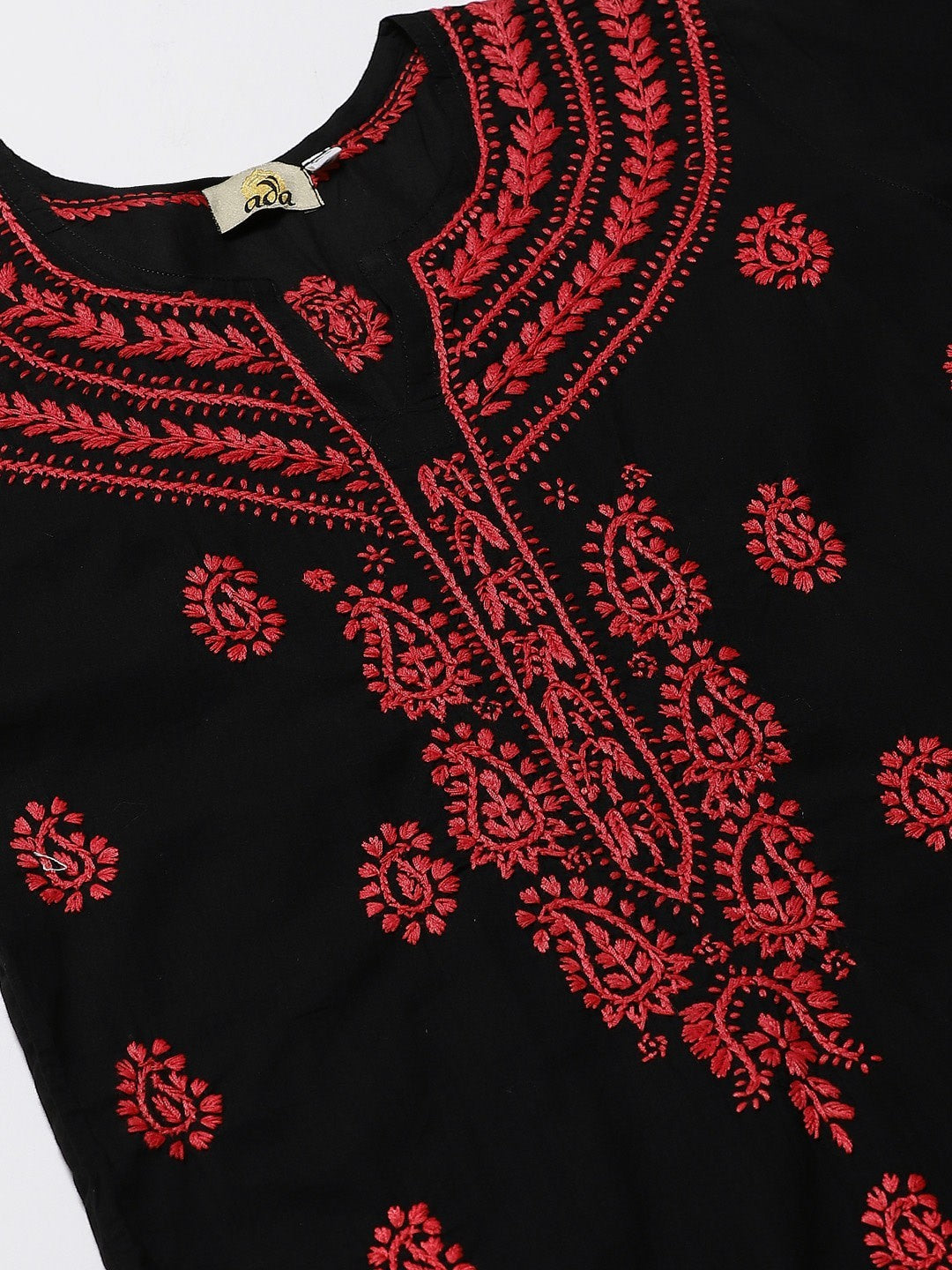 Ada Hand Embroidered Black Lucknowi Chikankari Straight Kurta With Palazzo Set A100405